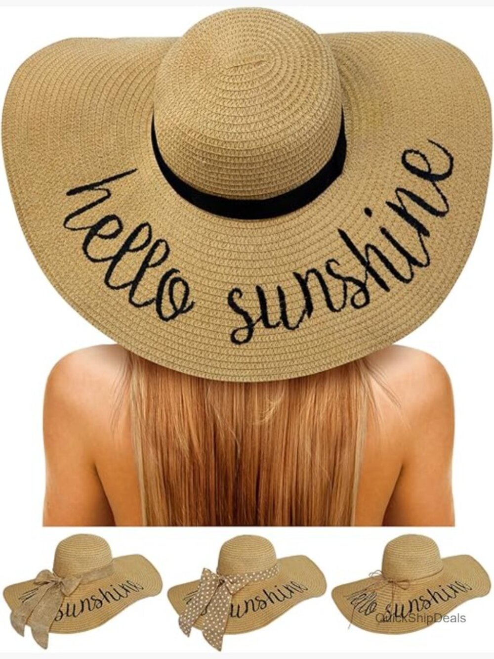 Floppy Straw Sun Hat with Embroidery Wide Brim Beach Hat